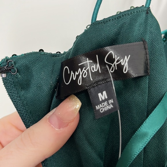 Crystal sky emerald green sequin one strap mini dress - Picture 8 of 10